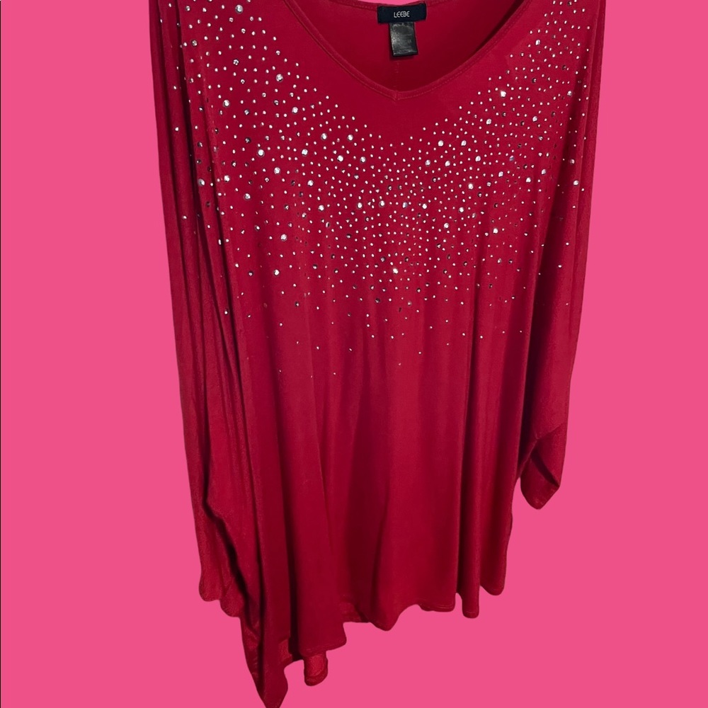 This is a classic raglan sleeved rich red jewelled top